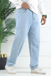 Turbo Men's Light Faded Baggy Jeans In Ice Blue